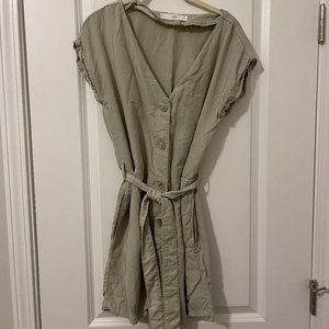 Mango Button Front Tie Waist Romper Size XS Green